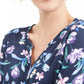 Karen Scott Women's Floral Print Henley Top Navy Size Medium