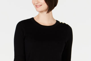 Charter Club Women's Button-Shoulder Sweater Black Size Medium