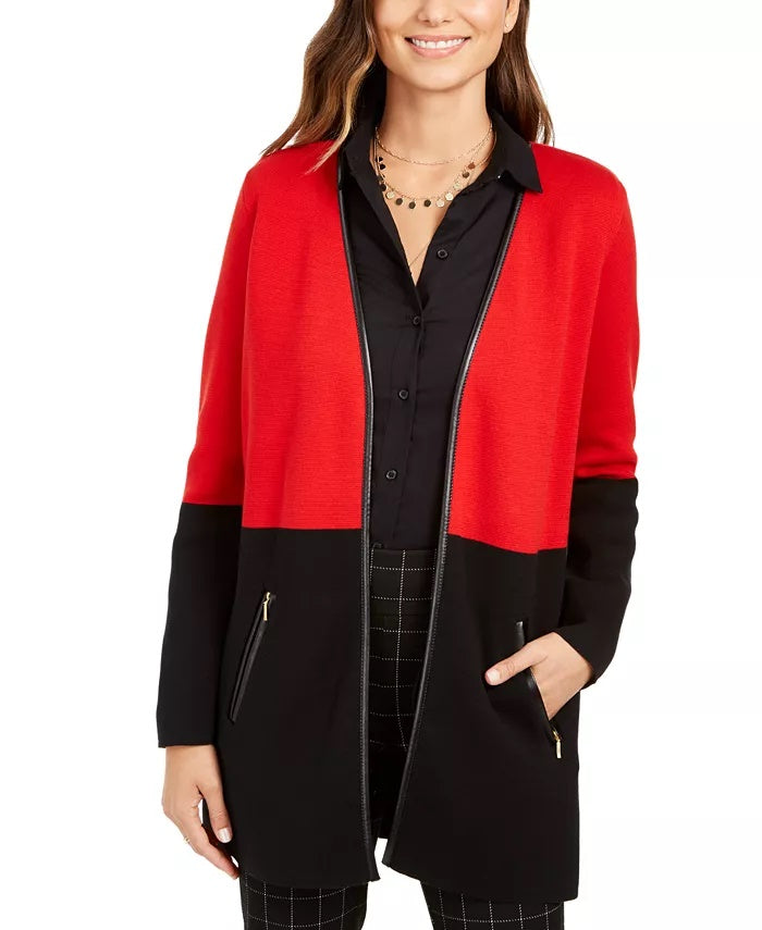 Charter Club Women's Milano Cotton Colorblocked Cardigan Red Size Small