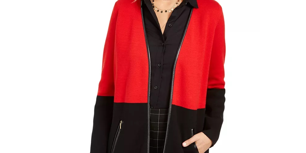 Charter Club Women's Milano Cotton Colorblocked Cardigan Red Size Small