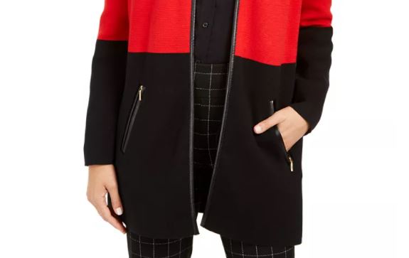 Charter Club Women's Milano Cotton Colorblocked Cardigan Red Size Small