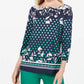 Charter Club Women's Printed Boat-Neck Top Blue Size XX-Large