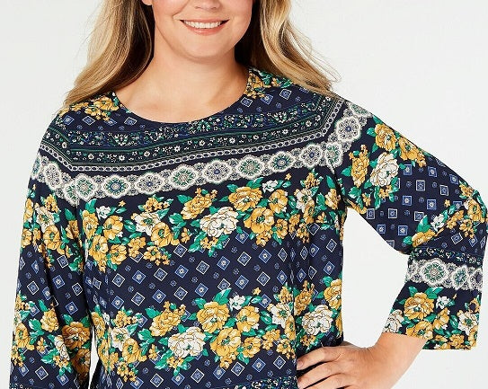 Charter Club Women's Plus Size Mixed-Print Top Blue Size 2X