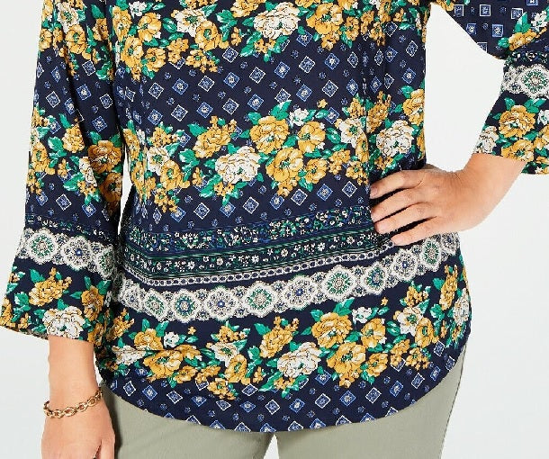 Charter Club Women's Plus Size Mixed-Print Top Blue Size 2X