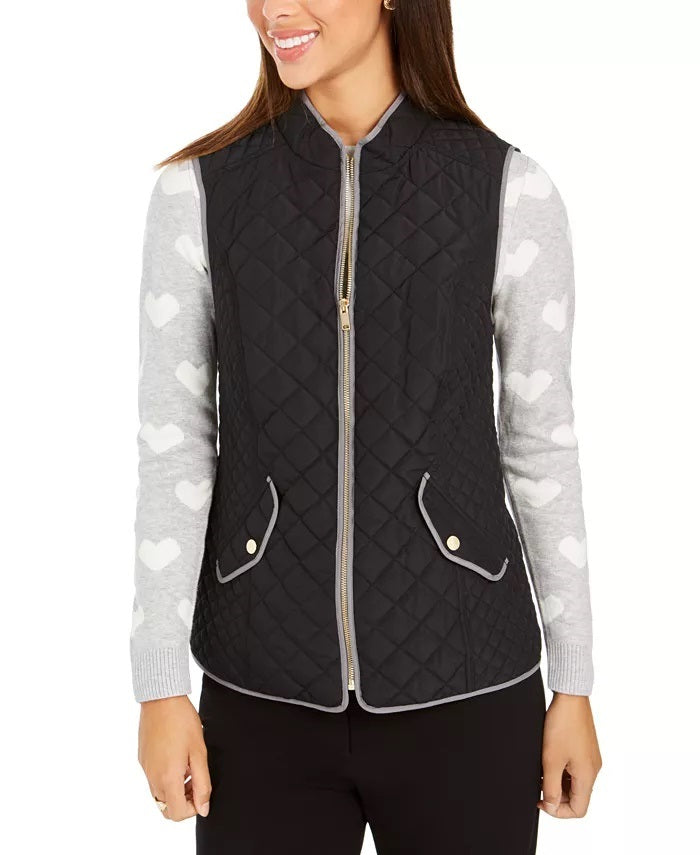 Charter Club Women's Quilted Stand-Collar Vest Black Size Small
