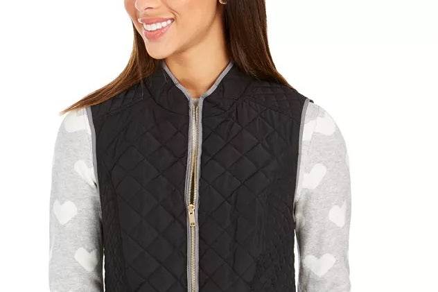 Charter Club Women's Quilted Stand-Collar Vest Black Size Small