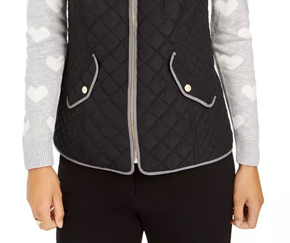 Charter Club Women's Quilted Stand-Collar Vest Black Size Small