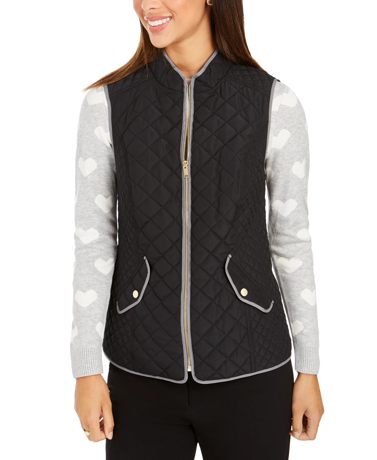 Charter Club Women's Quilted Stand-Collar Vest Black Size X-Large
