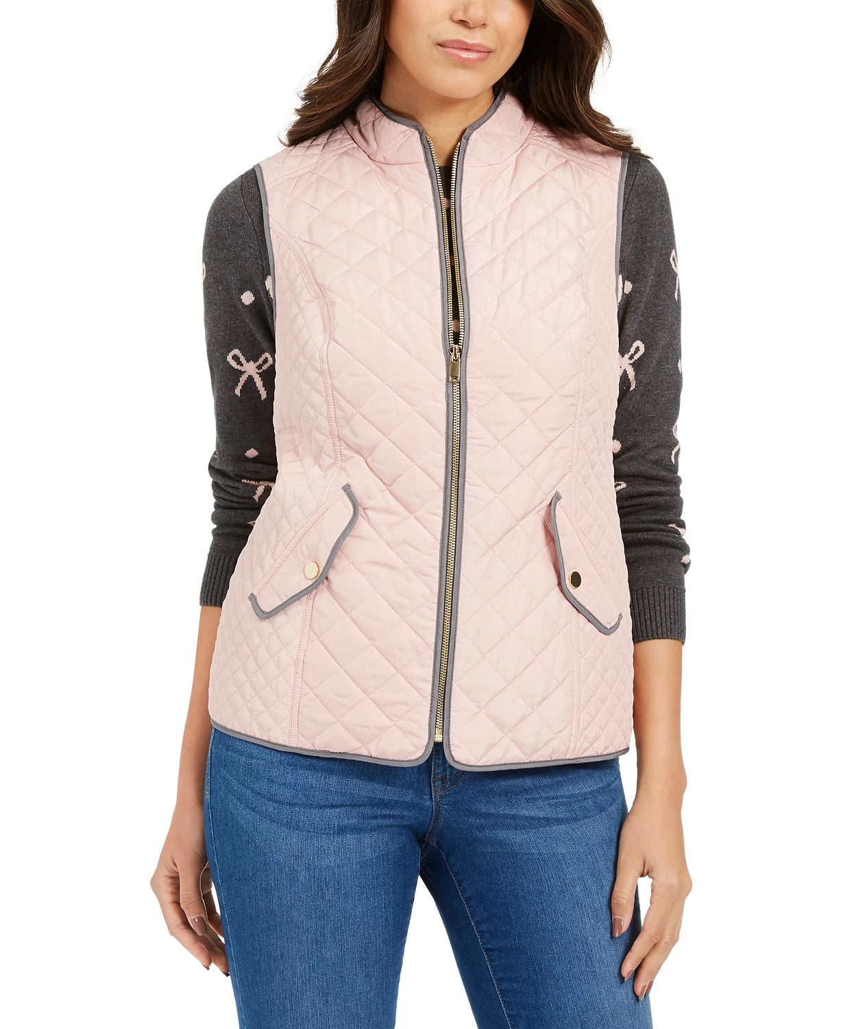 Charter Club Women's Quilted Stand Collar Vest Pink Size XX-Large