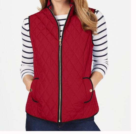 Charter Club Women's Quilted Stand Collar Vest Red Size Small