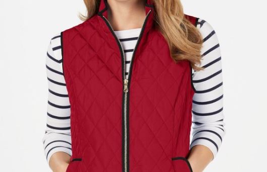Charter Club Women's Quilted Stand Collar Vest Red Size Small