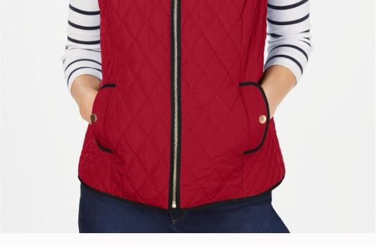 Charter Club Women's Quilted Stand Collar Vest Red Size Small