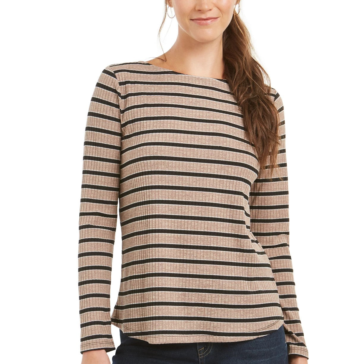 Charter Club Women's Heather Long Sleeve Top Dark Beige Size X-Large