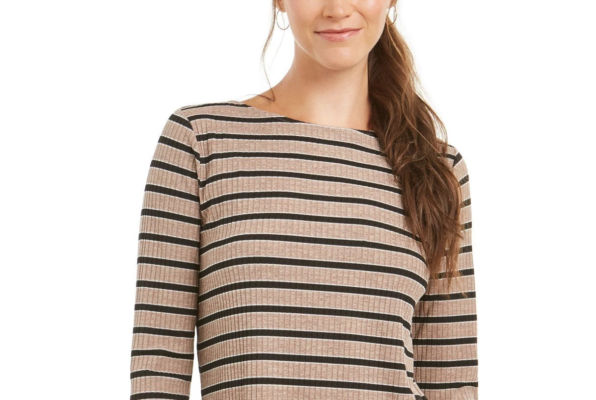 Charter Club Women's Heather Long Sleeve Top Dark Beige Size X-Large