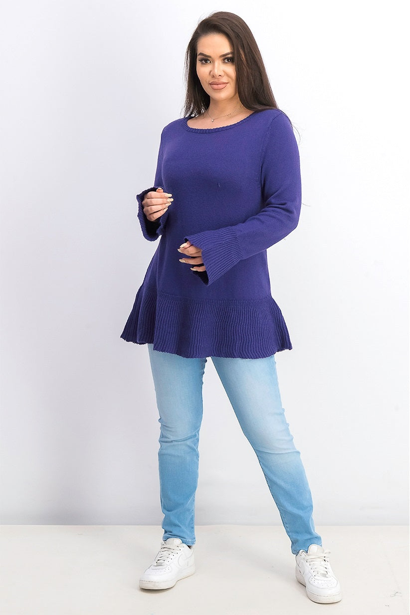 Style & Co Women's Ruffle Hem Knit Sweater Med Purple Size X-Small