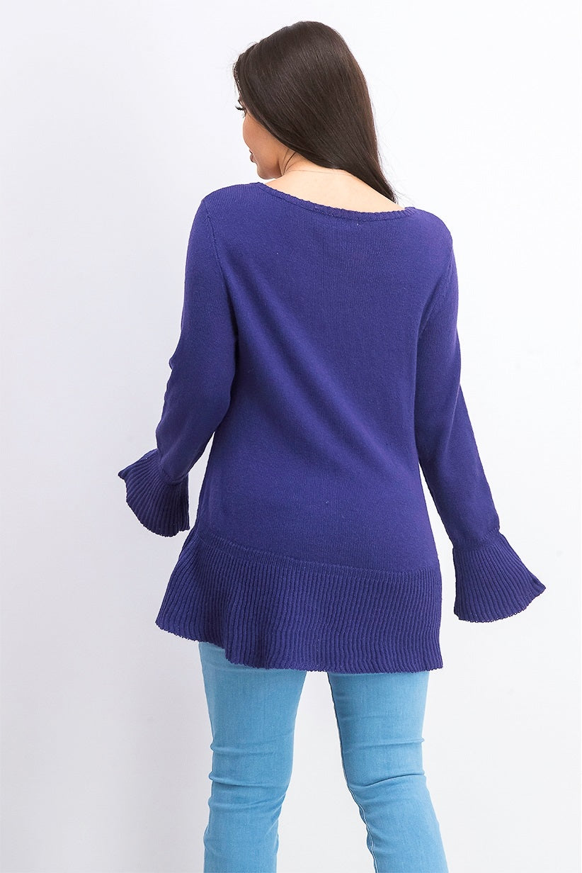 Style & Co Women's Ruffle Hem Knit Sweater Med Purple Size X-Small