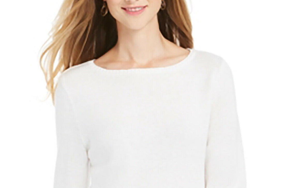 Style & Co Women's Ruffle Hem Knit Sweater White Size Large