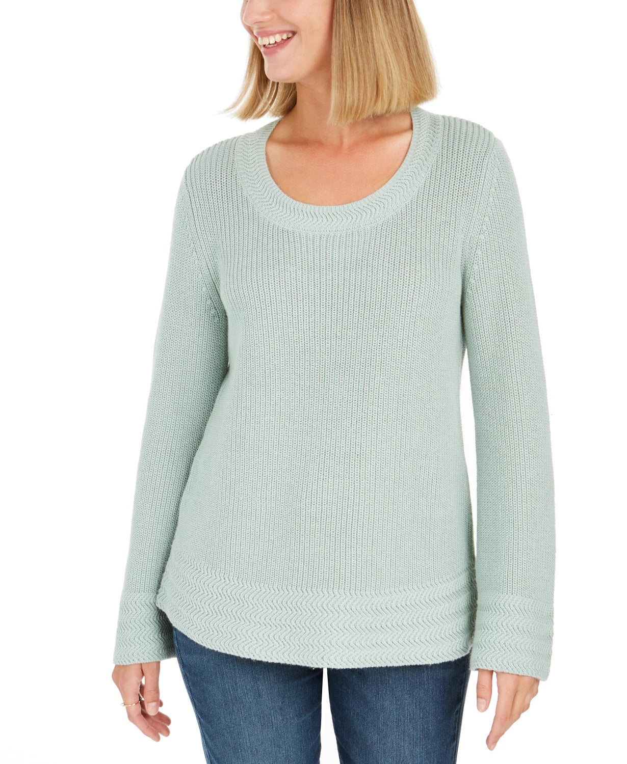 Style & Co Women's Boxy Knit Pullover Sweater Green Size Small