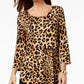 JM Collection Women's 3/4-Sleeve Printed Top Brown Size Medium