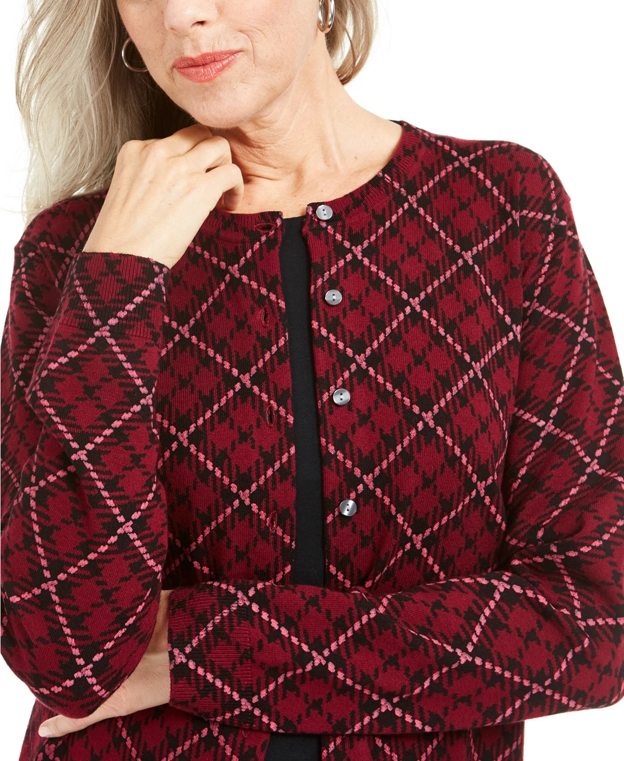 Karen Scott Women's Holiday Plaid Print Cardigan Red Size X-Large