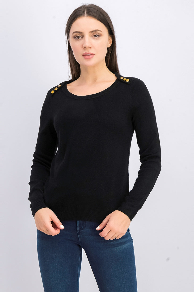 Karen Scott Women's Button Shoulder Sweater Black Size Medium