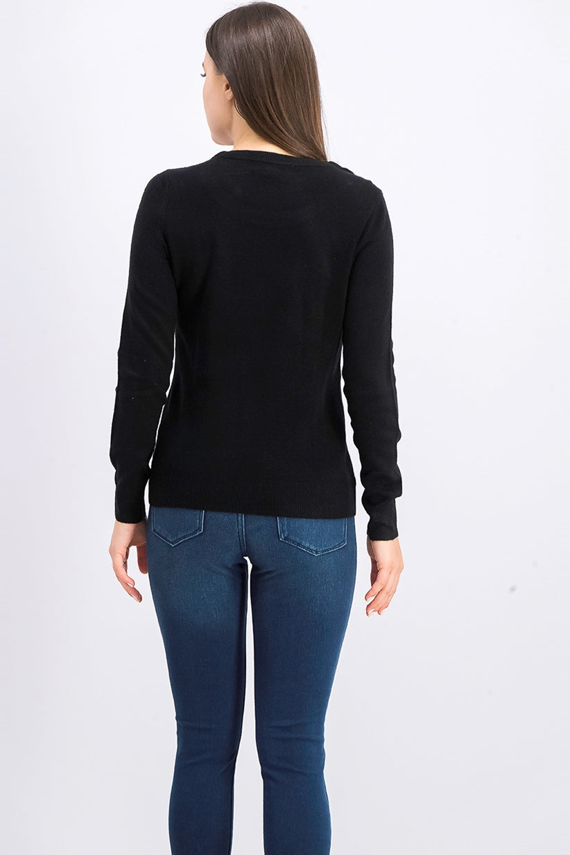 Karen Scott Women's Button Shoulder Sweater Black Size Medium