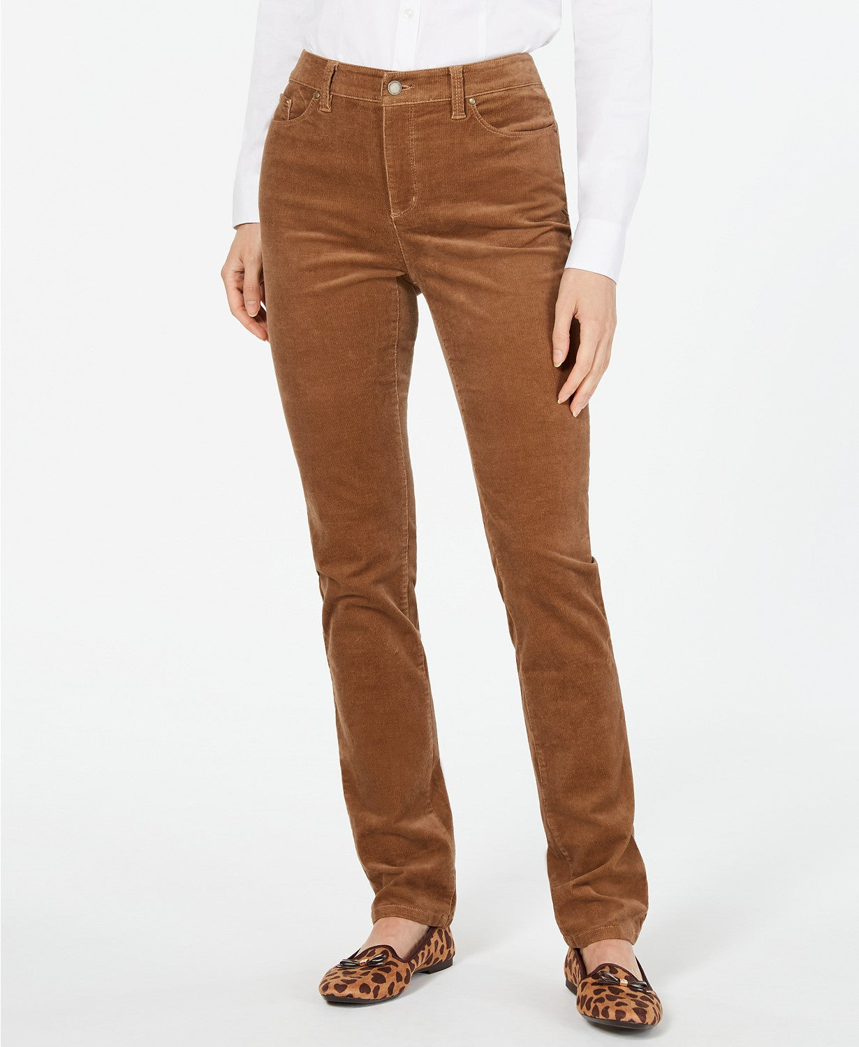Charter Club Women's Lexington Corduroy Tummy-Control Pants Dark Brown Size 18