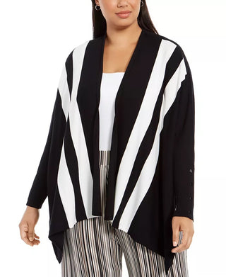 Alfani Women's Plus Striped Open Front Cardigan Black Size 3X