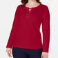 Karen Scott Women's Sport Lace-Up Sweatshirt Bright Red Size Extra Small