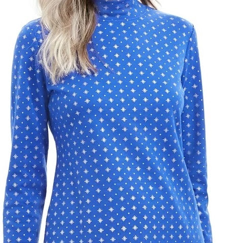 Karen Scott Women's Snowflake Dot Printed Mock Neck Top Blue Size Petite Small