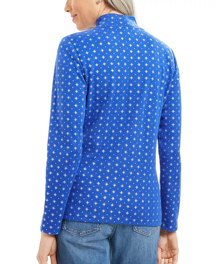 Karen Scott Women's Snowflake Dot Printed Mock Neck Top Dark Blue Size Petite Medium
