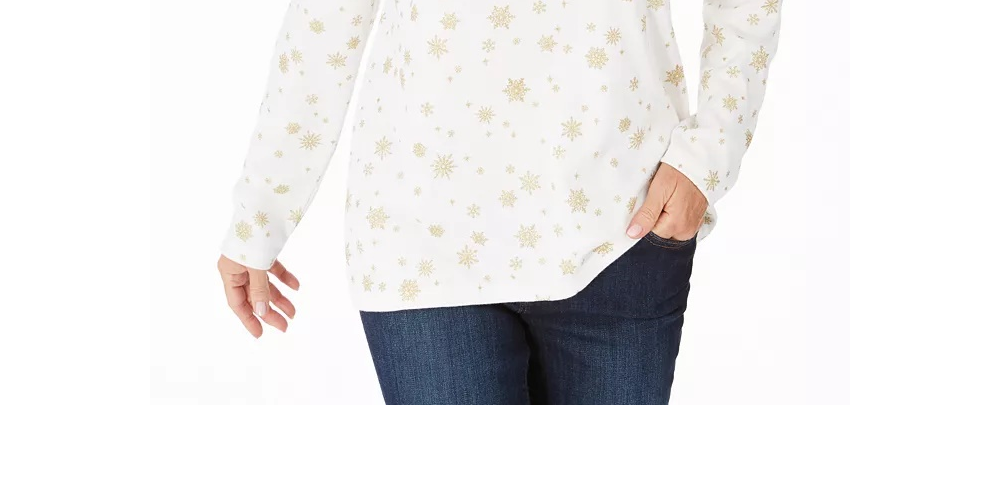 Karen Scott Women's Snowy Glory Mock Neck Top White Size Large