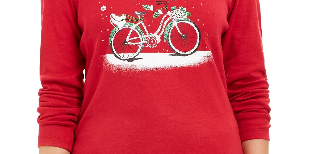 Karen Scott Women's Snow Bike Cotton Top Bright Red Size Medium
