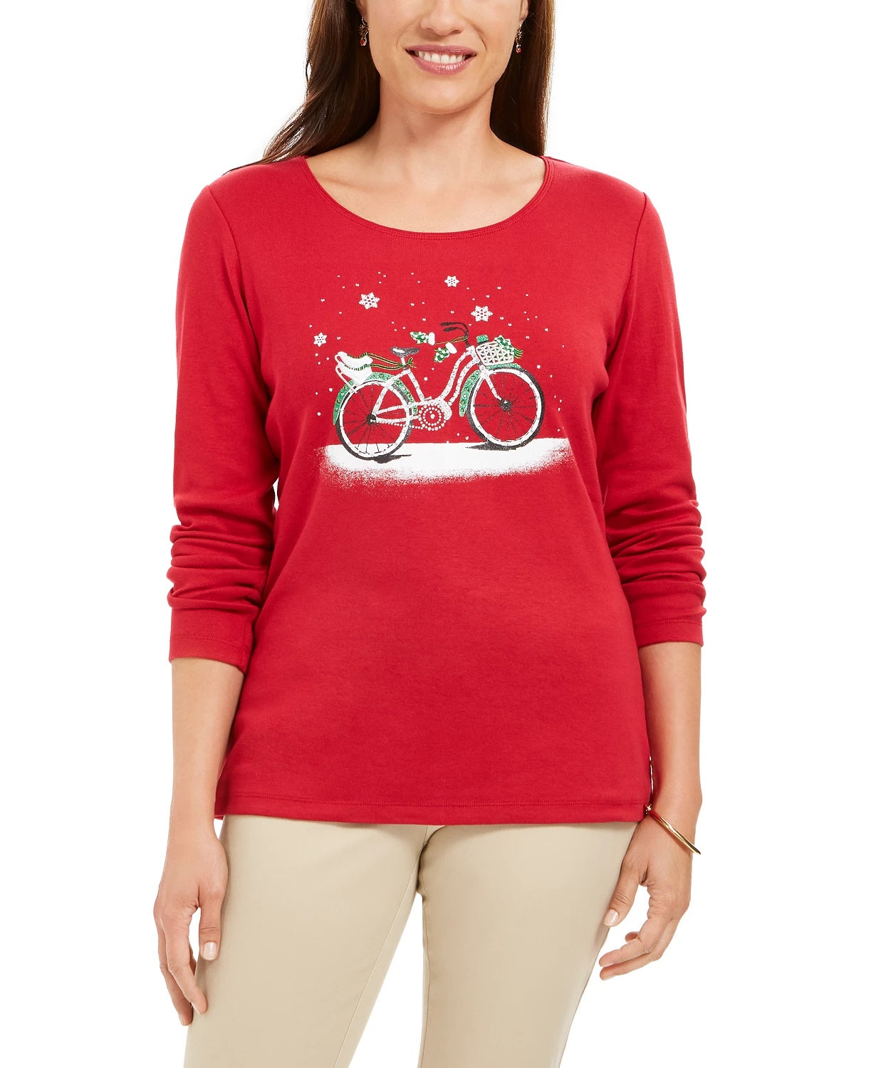 Karen Scott Women's Snow Bike Cotton Top Bright Red Size Small