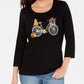 Karen Scott Women's Embellished Cotton Bicycle Top Black Size Large