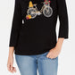 Karen Scott Women's Embellished Cotton Bicycle Top Black Size Large