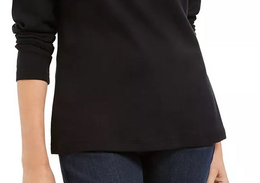 Karen Scott Women's Cotton Festive Catwalk Top Black Size Large