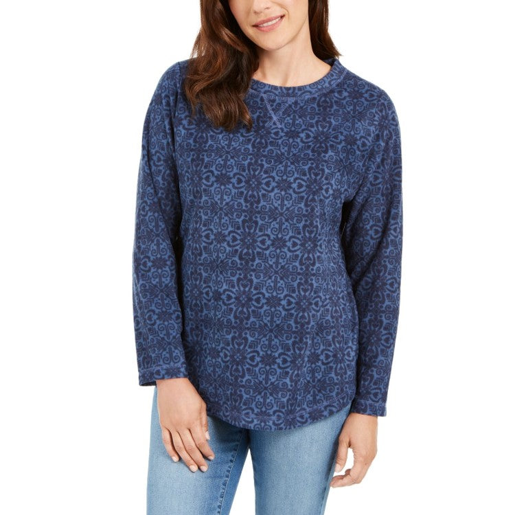 Karen Scott Women's Sport Printed Microfleece Top Blue Size Small