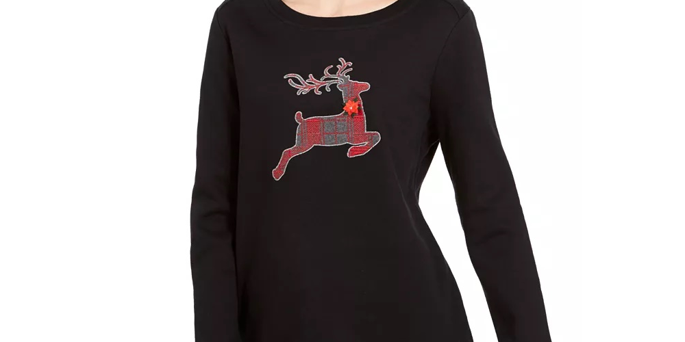 Karen Scott Women's Embellished Sweatshirt Black Size Petite Small