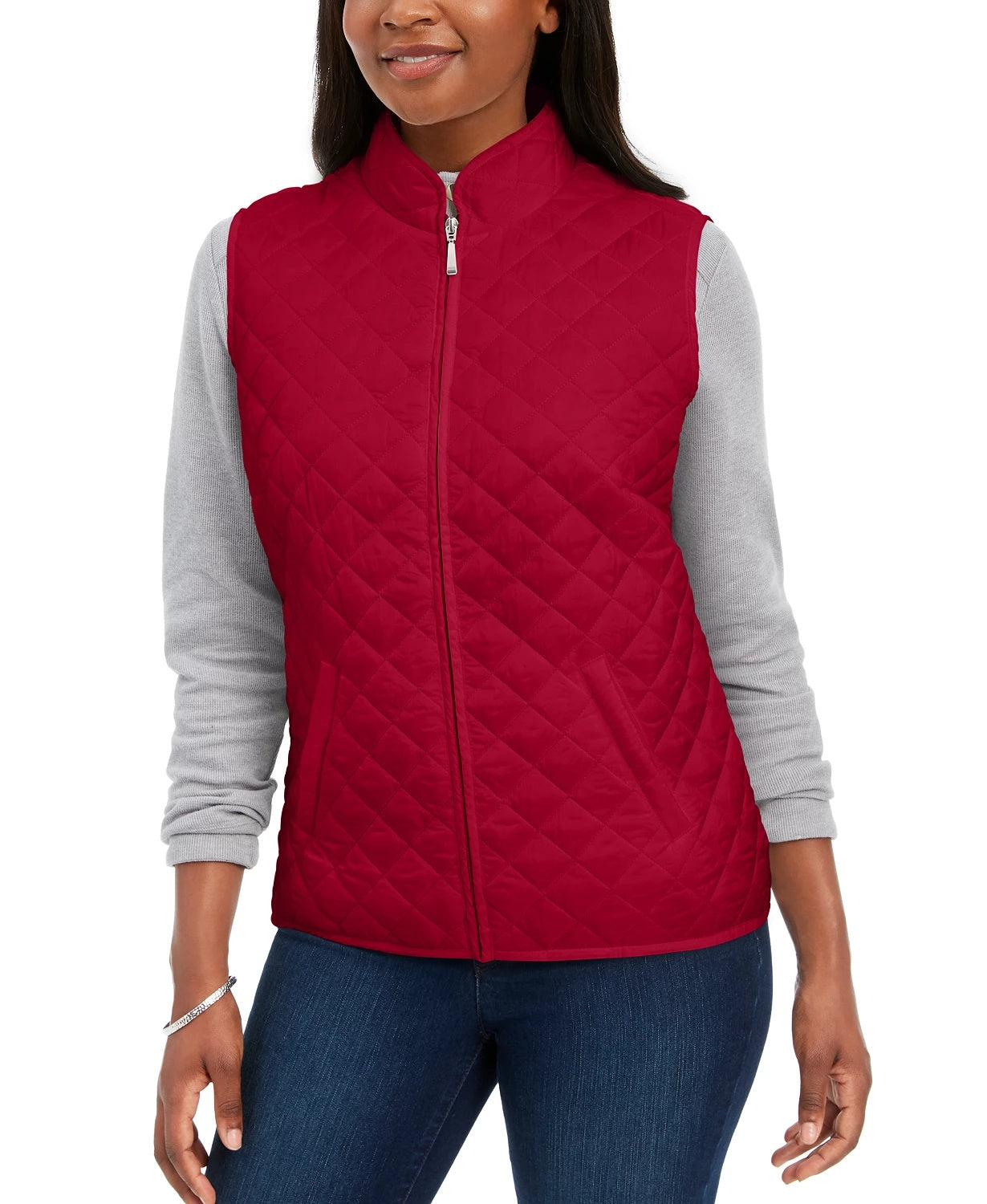 Karen Scott Women's Quilted Puffer Vest Bright Red Size Petite Small
