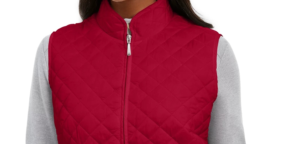 Karen Scott Women's Quilted Puffer Vest Bright Red Size Petite Small