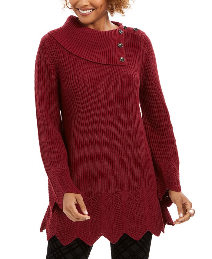 Style & Co Women's Scalloped-Hem Ribbed Sweater Medium Red Size Extra Small