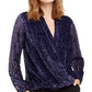 Alfani Women's Printed Burnout Surplice Top Purple Size Small