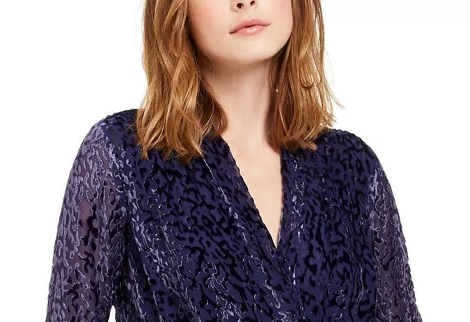 Alfani Women's Printed Burnout Surplice Top Purple Size Small