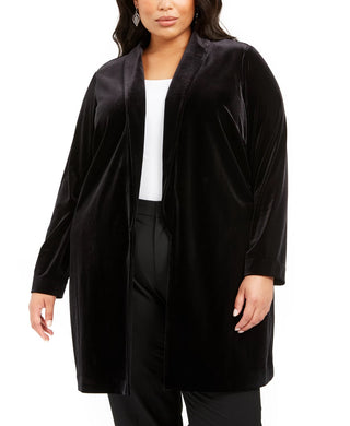 Alfani Women's Plus Size Open-Front Long Velvet Jacket Black Size 2X