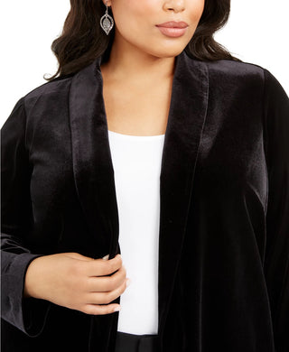Alfani Women's Plus Size Open-Front Long Velvet Jacket Black Size 2X
