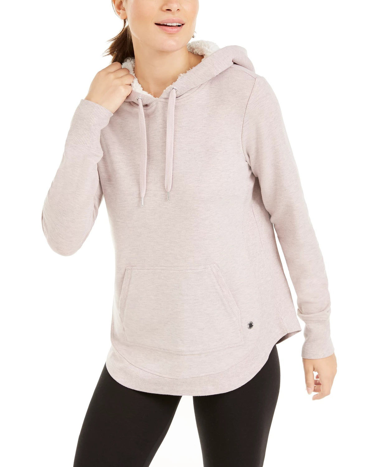 Ideology Women's Sherpa Round-Hem Hoodie Pink Size Large