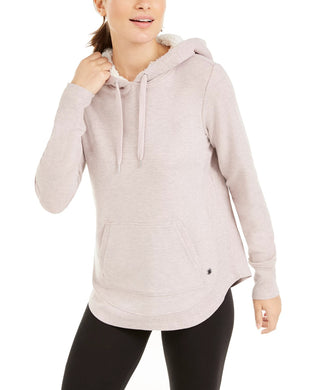 Ideology Women's Sherpa Round-Hem Hoodie Pink Size Large