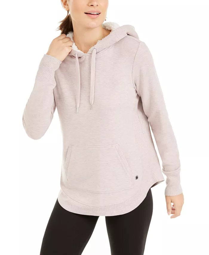 Ideology Women's Sherpa Round-Hem Hoodie Pink Size XX Large
