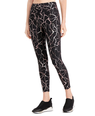 Ideology Women's Printed Luster Leggings Black Size XX Large